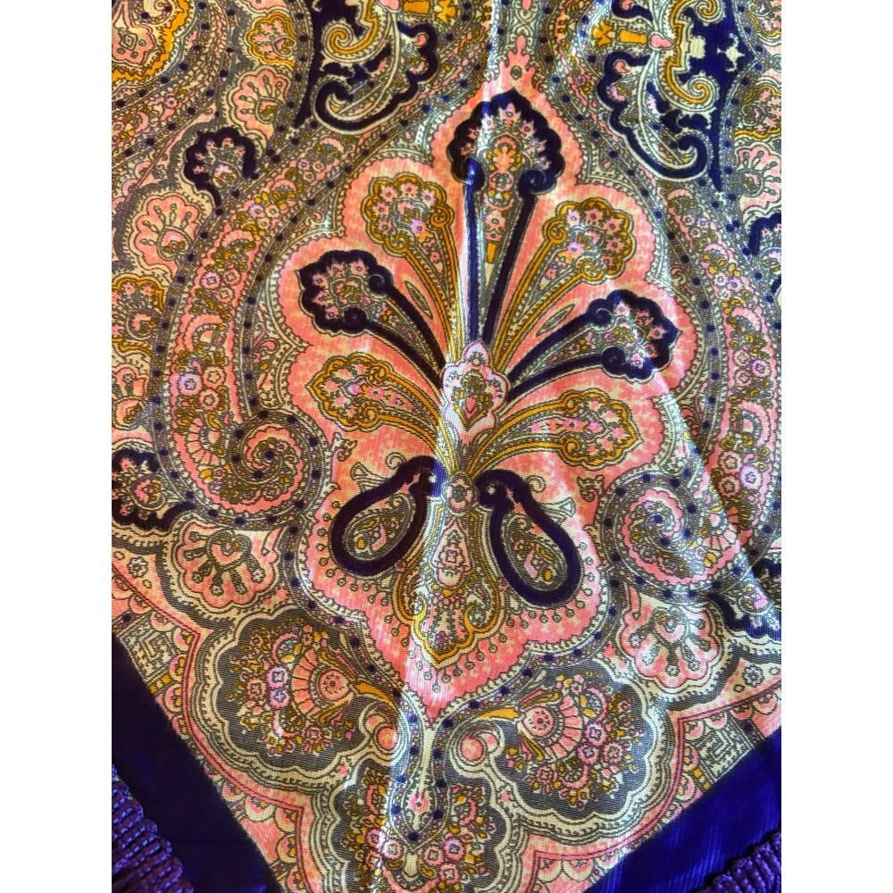 Vintage Purple Paisley Fringe Scarf Shawl 55" Boho Retro Floral - Picture 4 of 11
